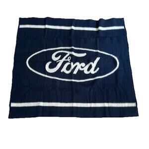 Vintage Ford Emblem Blanket Throw Blanket 48 x 53” Navy Blue White Double Sided